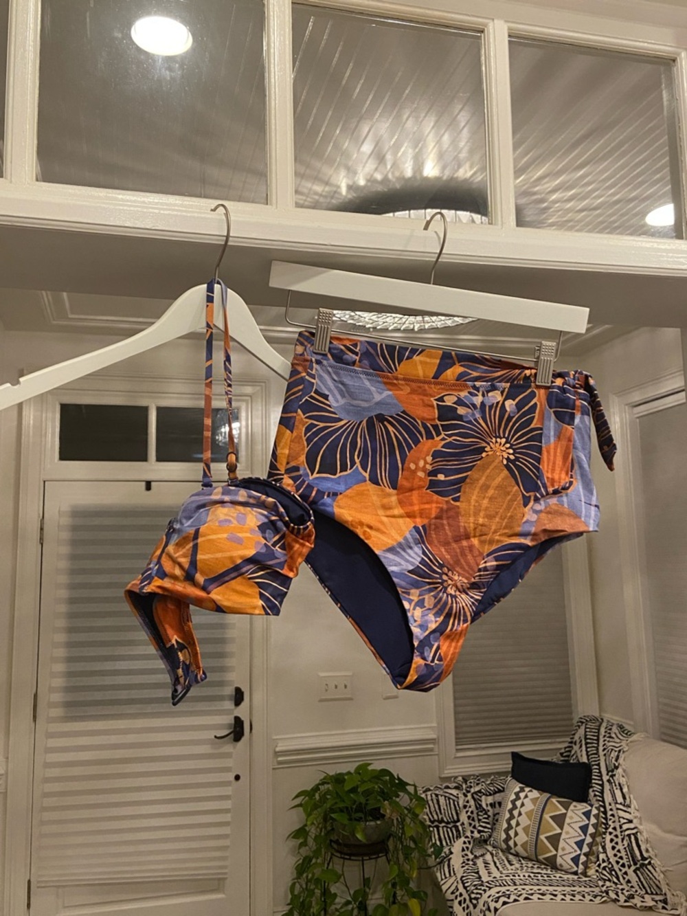 High-Waist Floral Bikini Set in Navy, Coral and Peach 🍑